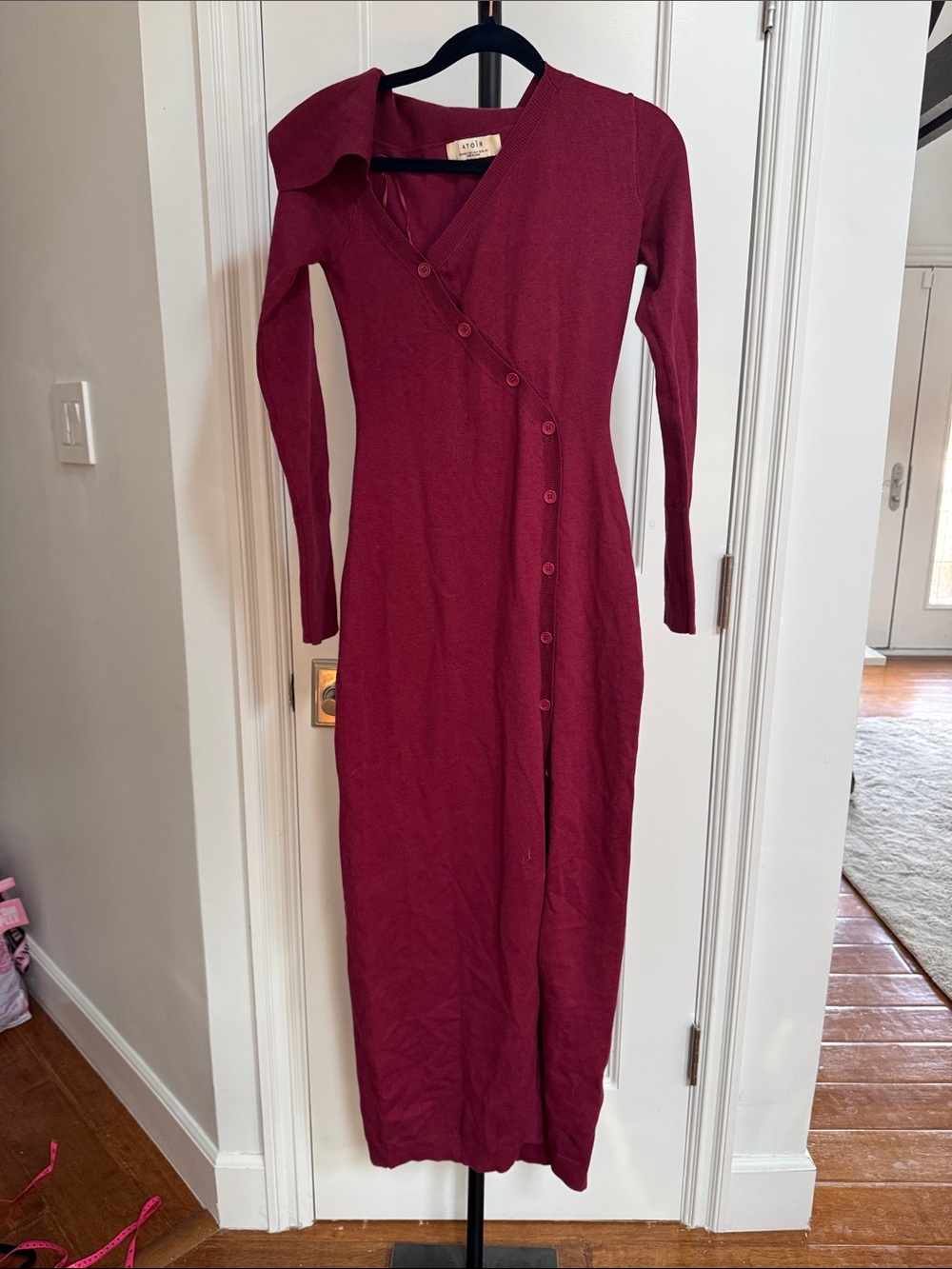 Atoir Wine-Red Asymmetric Button Maxi Dress